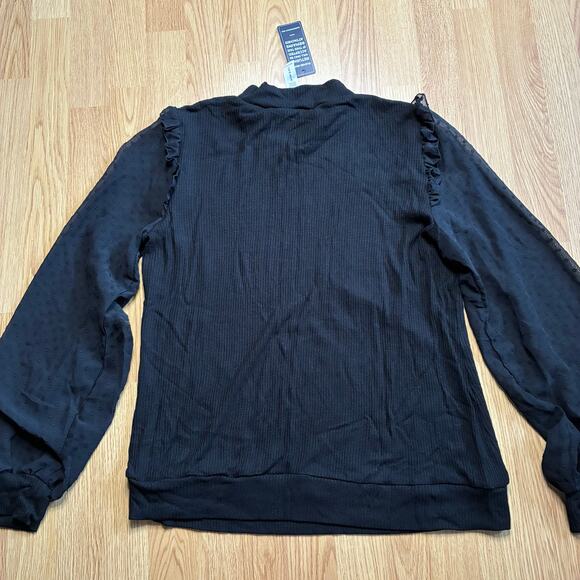 Sheer Sleeve Mockneck Shirt - Picture 7 of 7